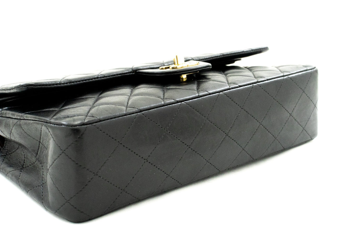 CHANEL Classic Double Flap Medium Chain Shoulder Bag Black Lamb k34