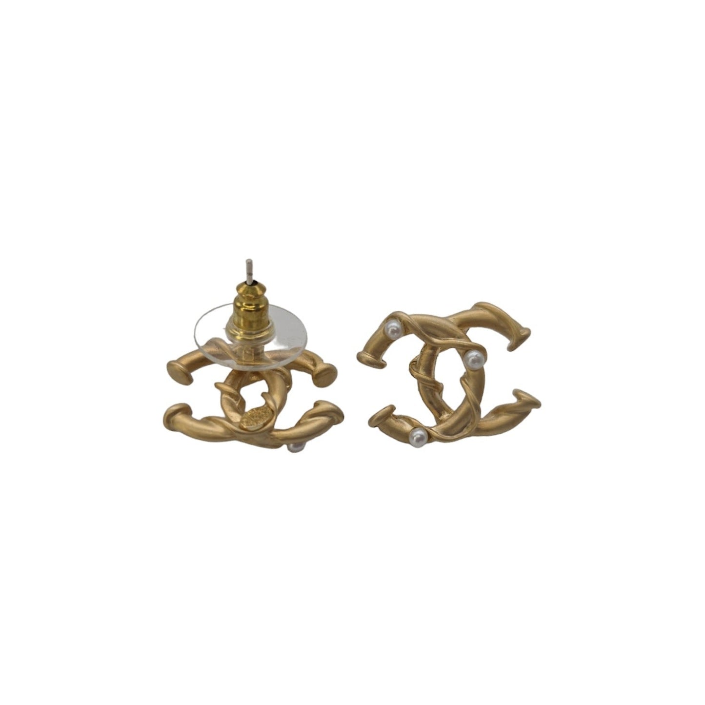 Chanel CC Faux Pearl Stud Earrings
