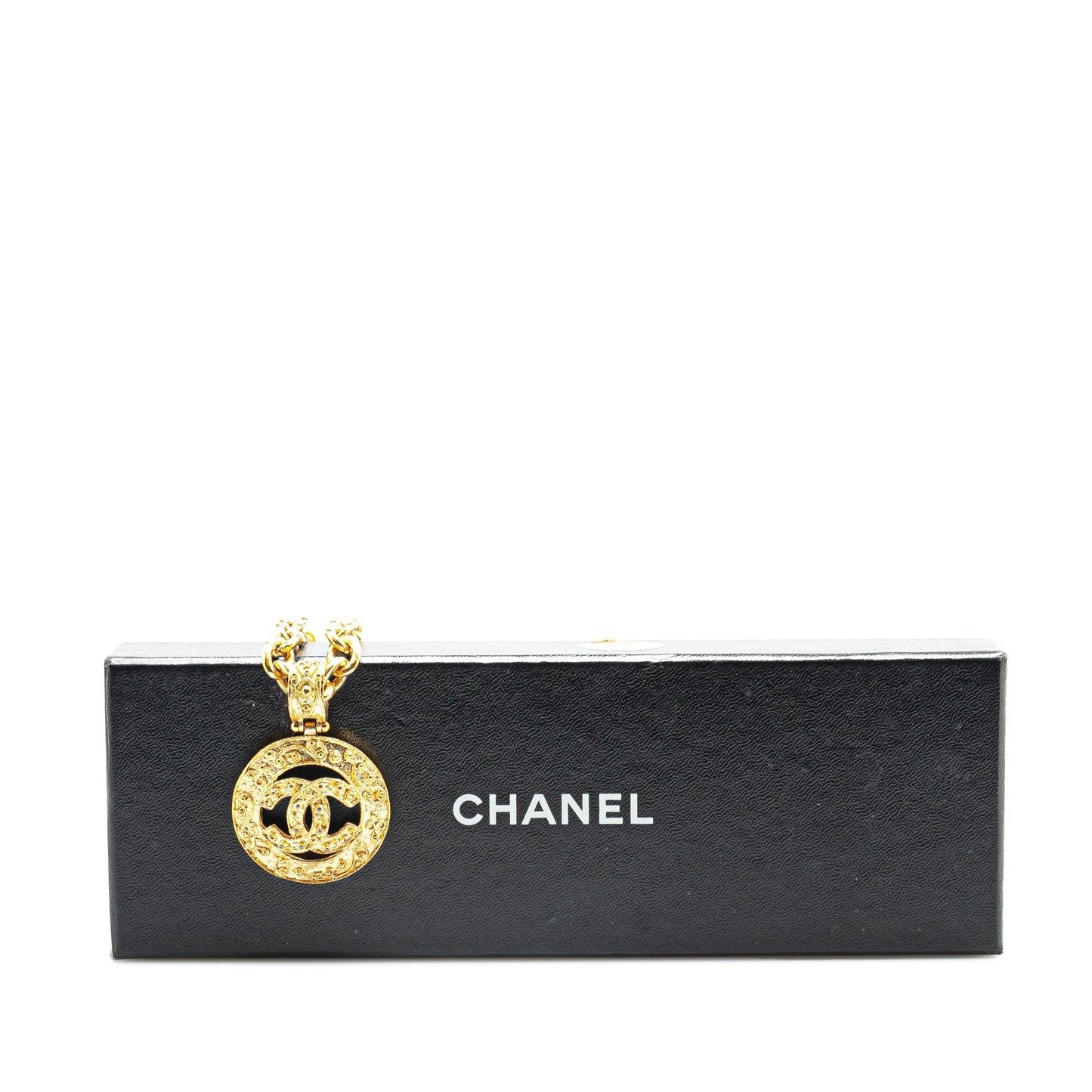 Gold Chanel Gold Plated CC Round Pendant Necklace
