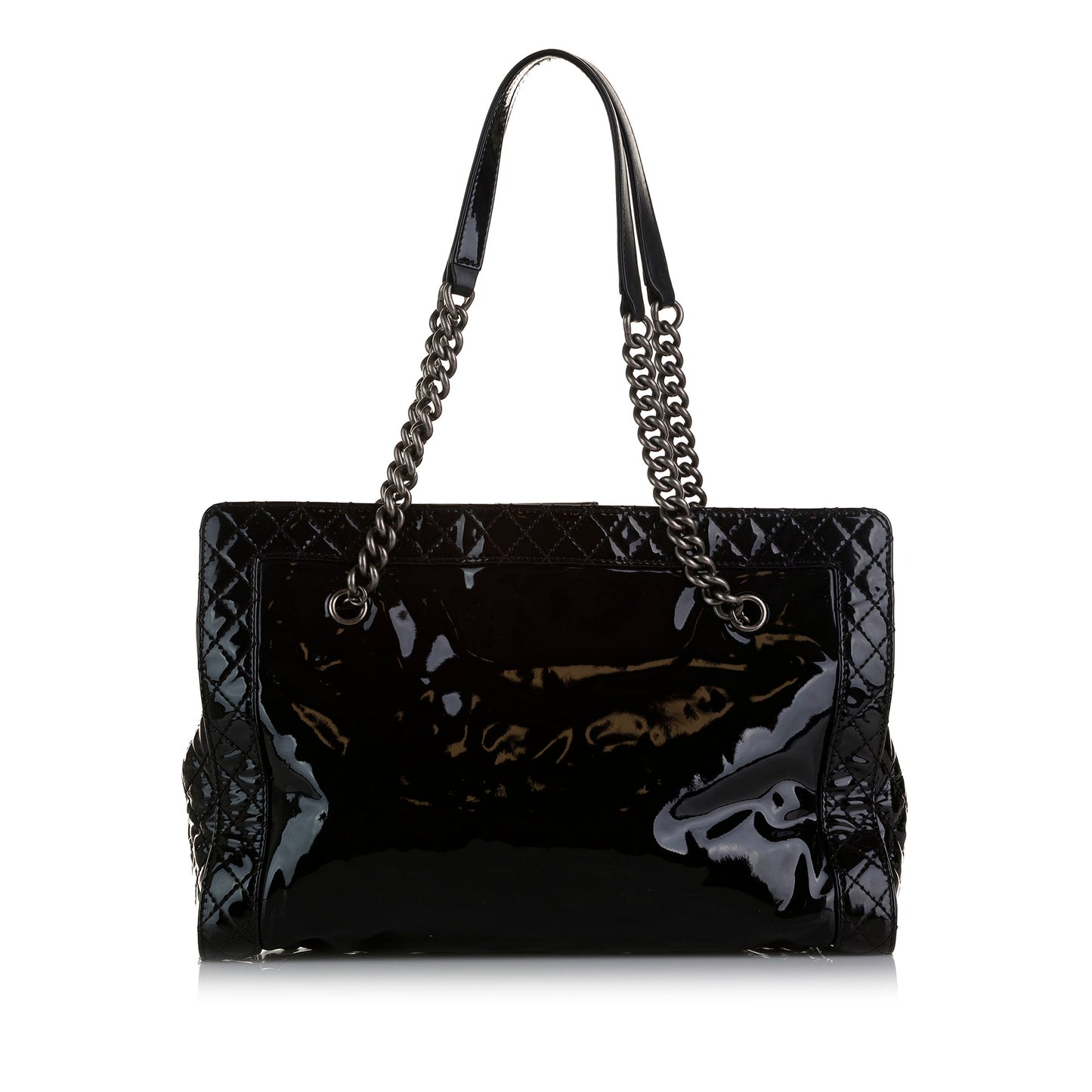 Black Chanel Patent Boy Reverso Shopping Tote