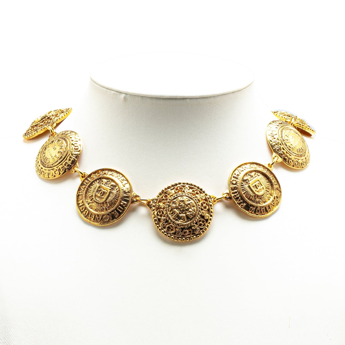 Gold Chanel Gold Plated CC Medallion Link Collar Necklace