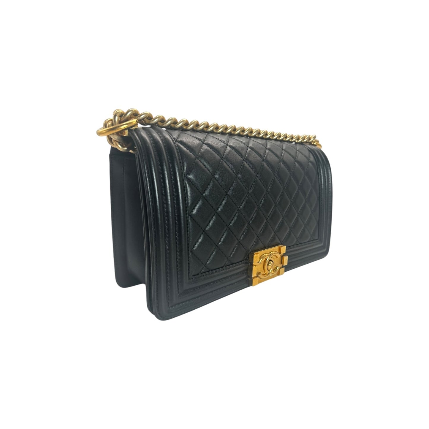 Chanel Black Quilted Lambskin Medium Boy Bag