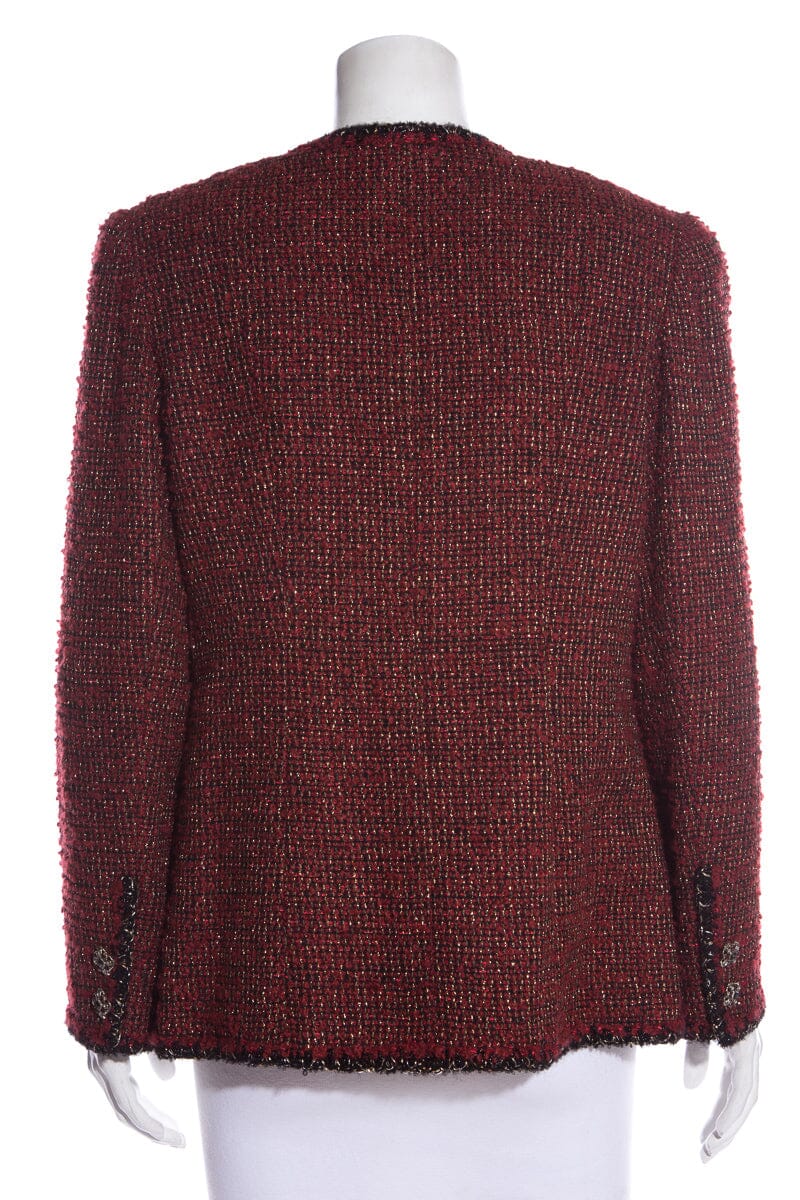 Chanel Red/Black Metallic Fantasy Tweed Blazer SZ 48
