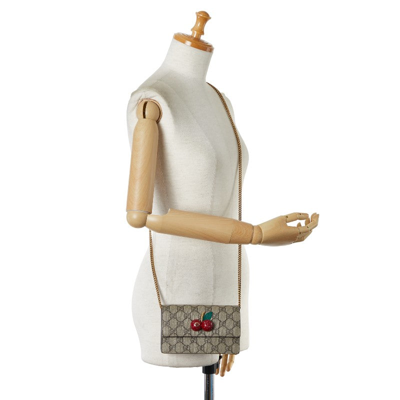Gucci Cherry Chain Shoulder Bag 481291 Beige PVC Leather Gucci