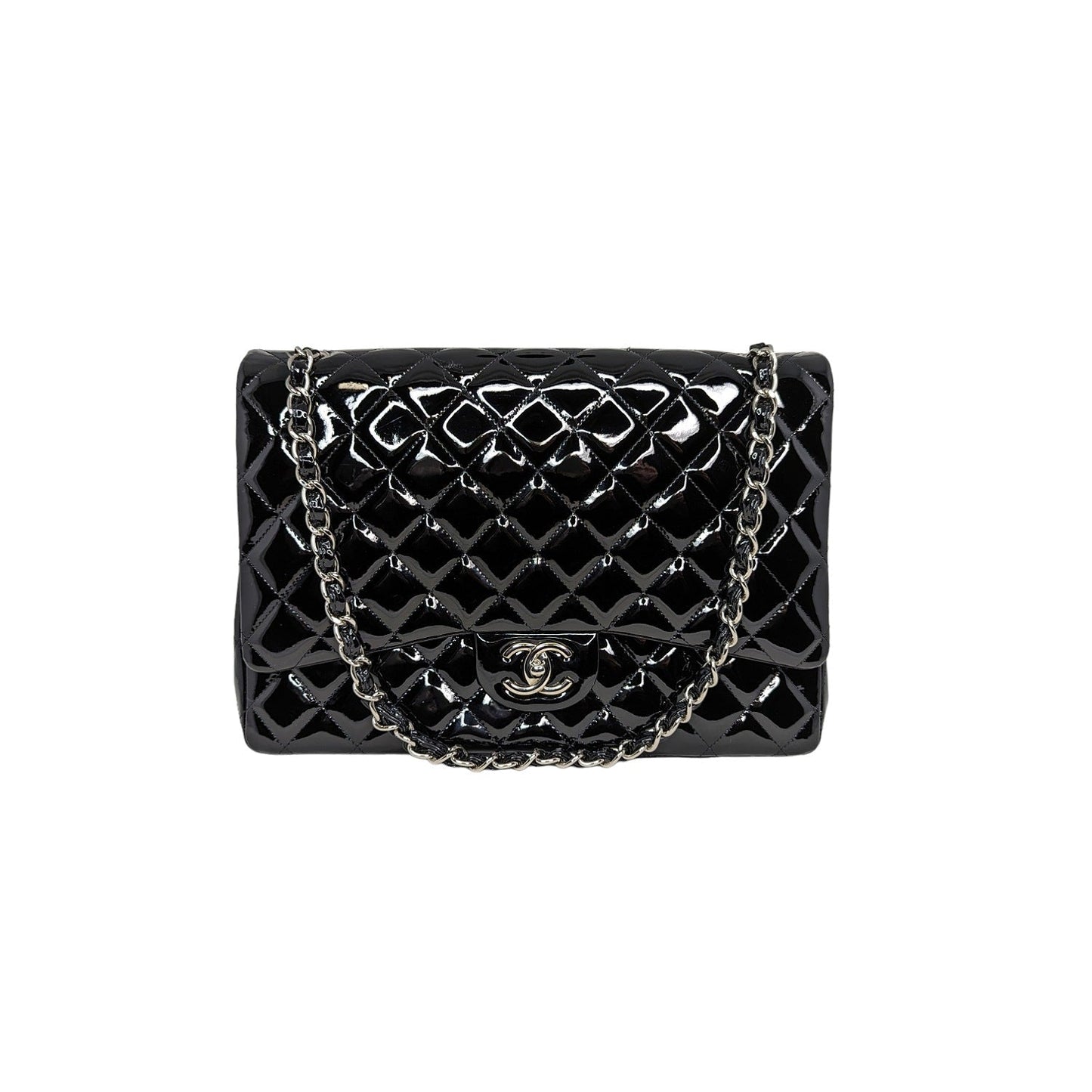 Chanel Patent Quilted Maxi Classic Double Flap Black