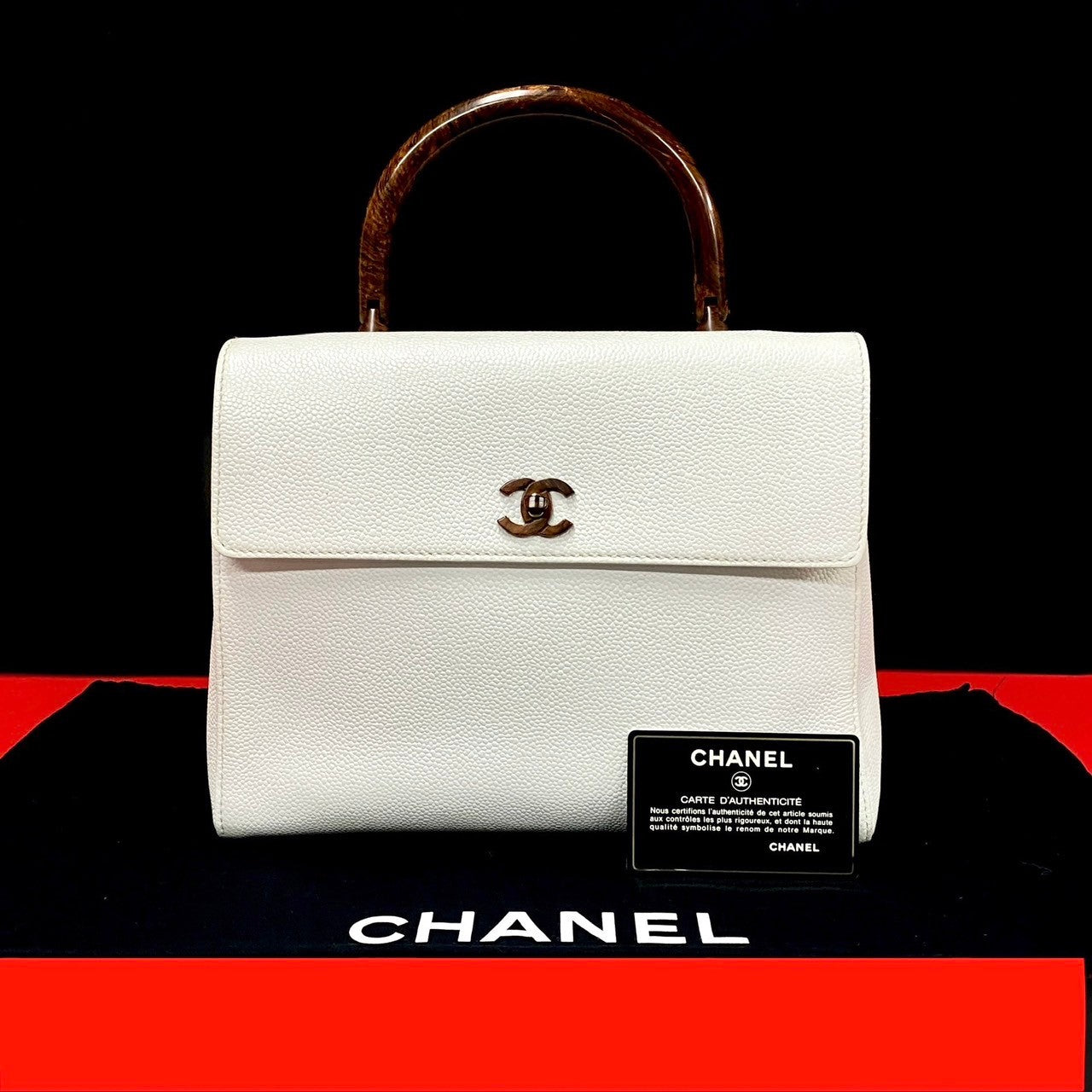 Chanel CC Caviar Top Handle Bag Leather Handbag