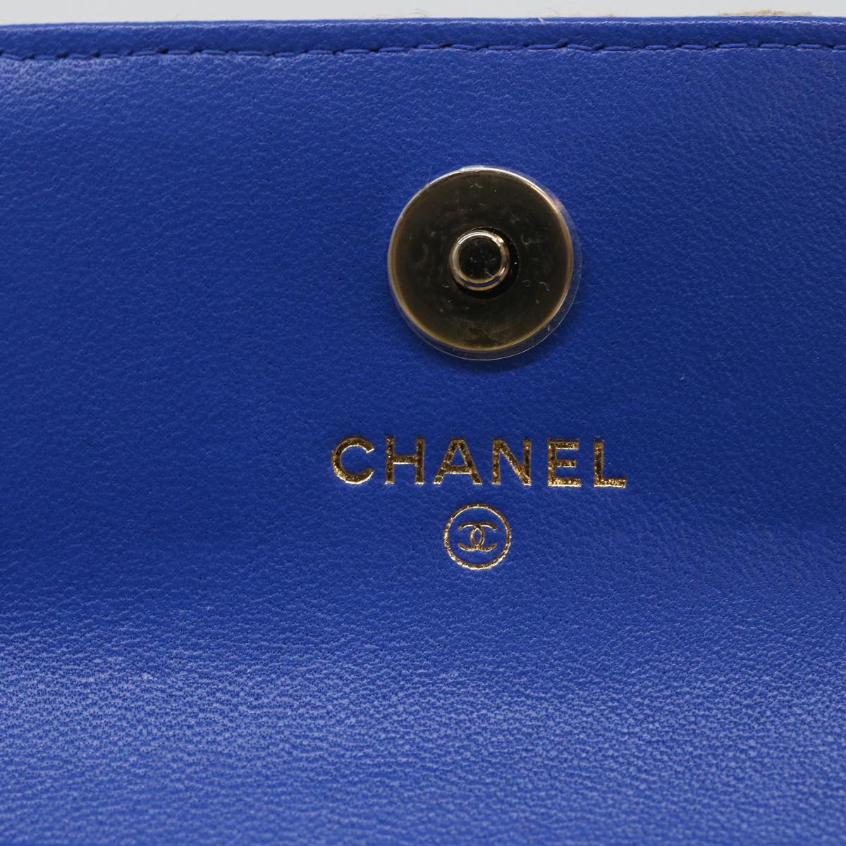 CHANEL Chain Shoulder Bag Raffia Blue Beige CC 51139A