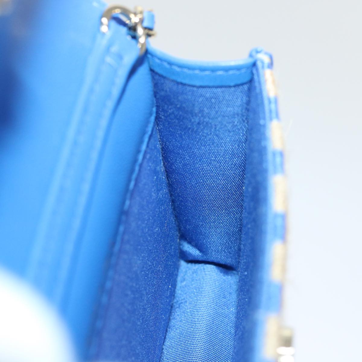 CHANEL Chain Shoulder Bag Raffia Blue Beige CC 51139A