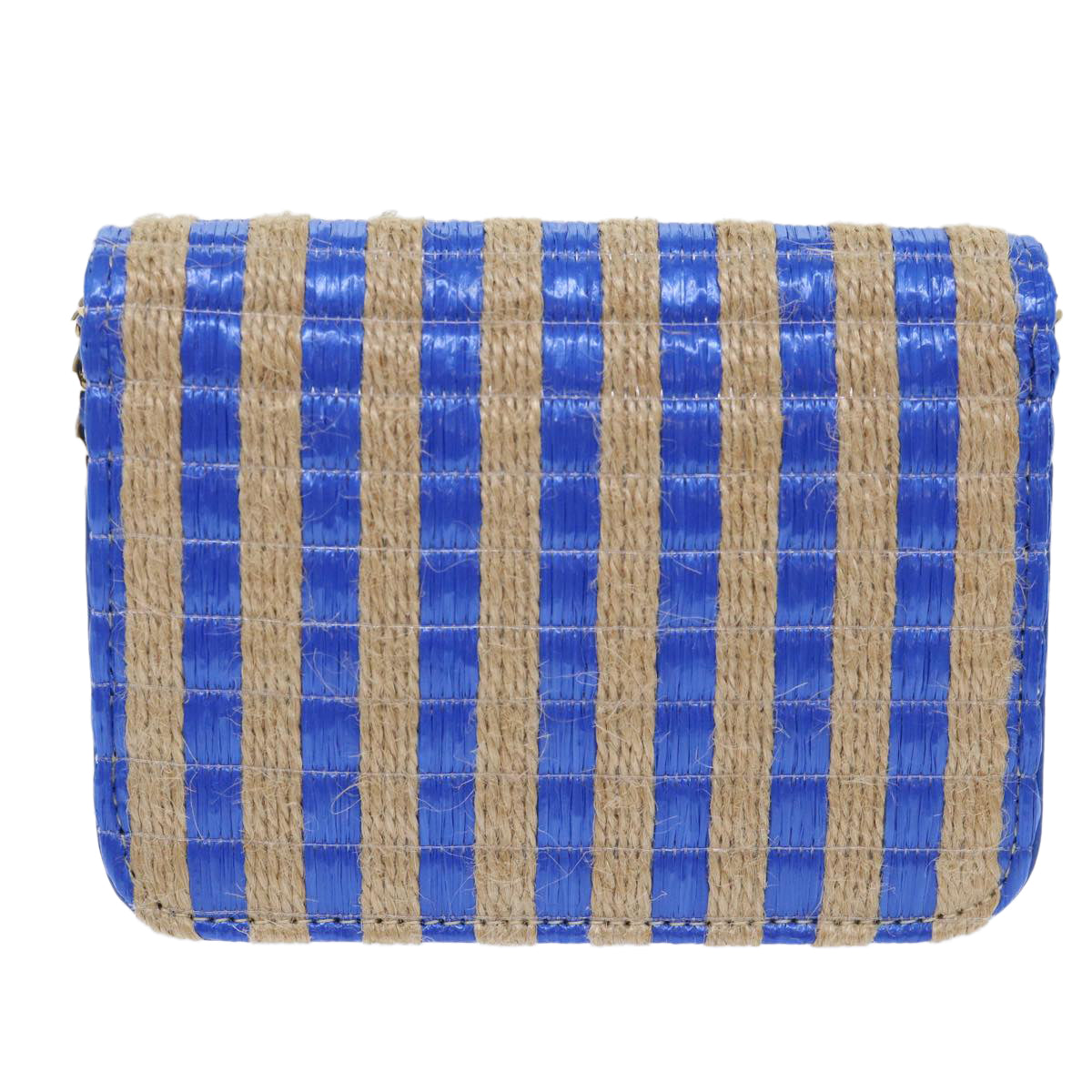 CHANEL Chain Shoulder Bag Raffia Blue Beige CC 51139A