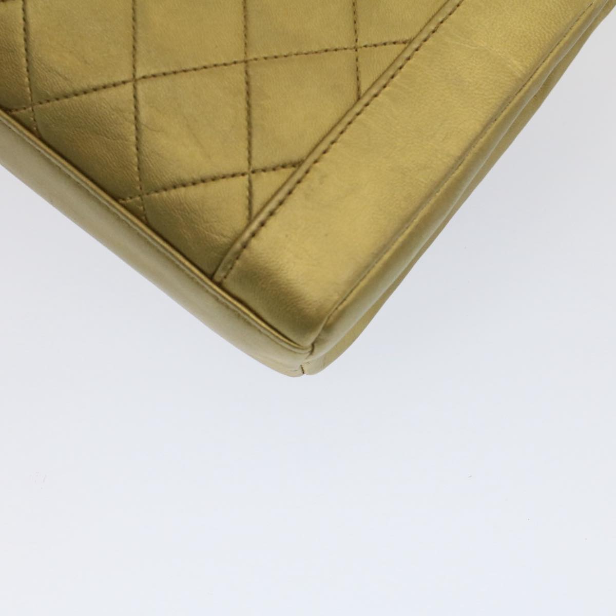 CHANEL Matelasse Turn Lock Chain Shoulder Bag Lamb Skin Gold CC 51274A