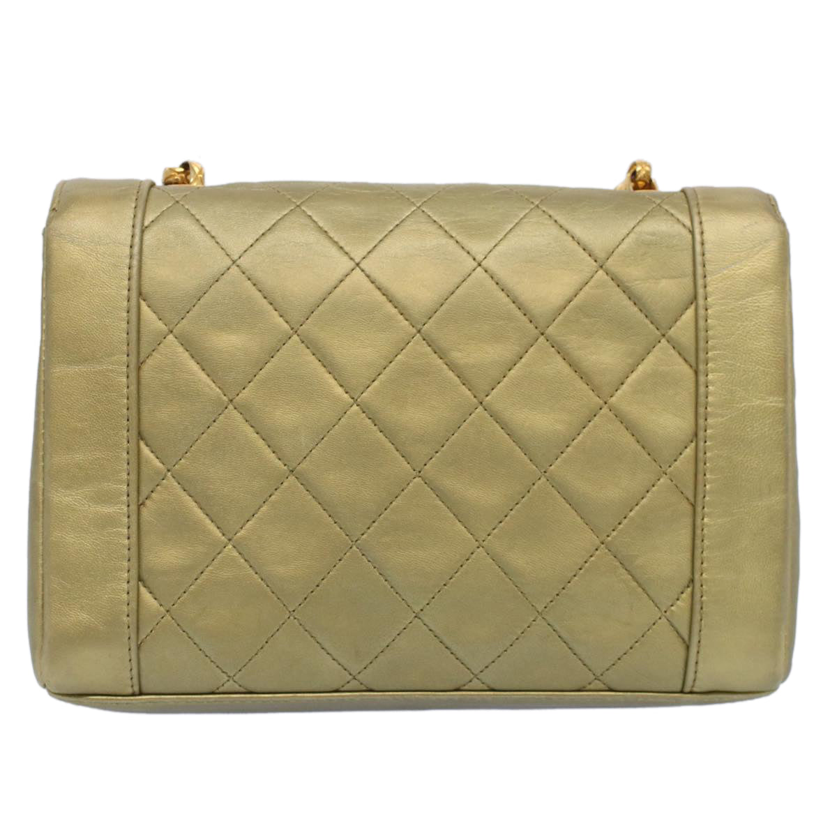 CHANEL Matelasse Turn Lock Chain Shoulder Bag Lamb Skin Gold CC 51274A