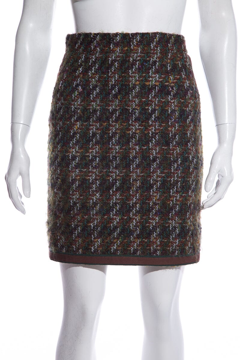 Chanel Boutique Vintage Green & Brown Tweed Mini Skirt SZ 34