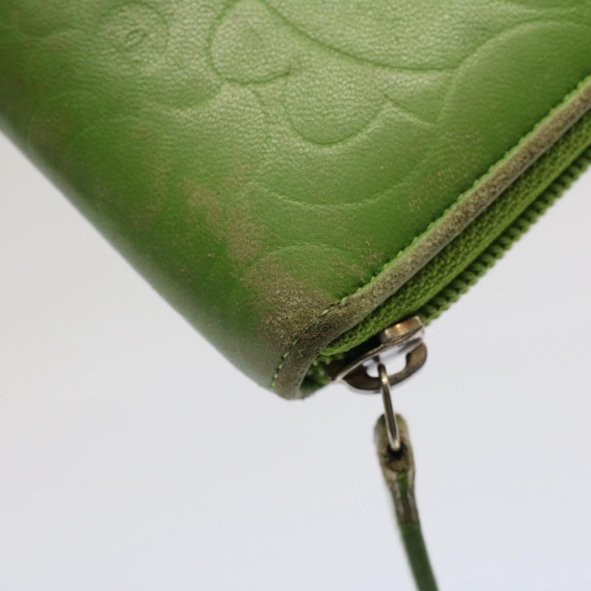 CHANEL Camelia Long Wallet Leather Green CC 52452