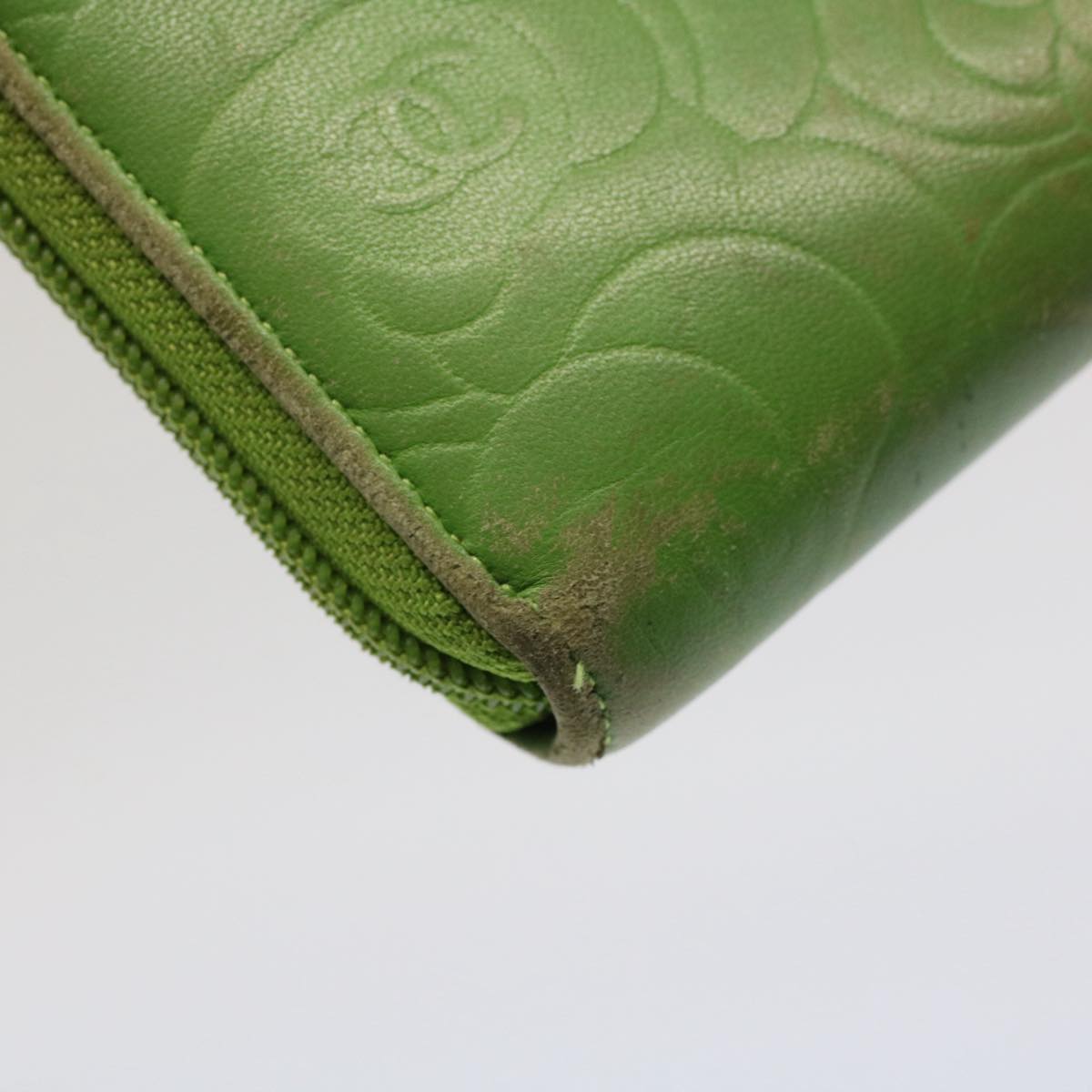 CHANEL Camelia Long Wallet Leather Green CC 52452