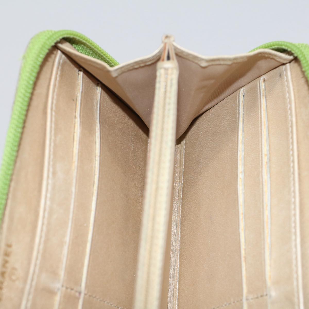 CHANEL Camelia Long Wallet Leather Green CC 52452