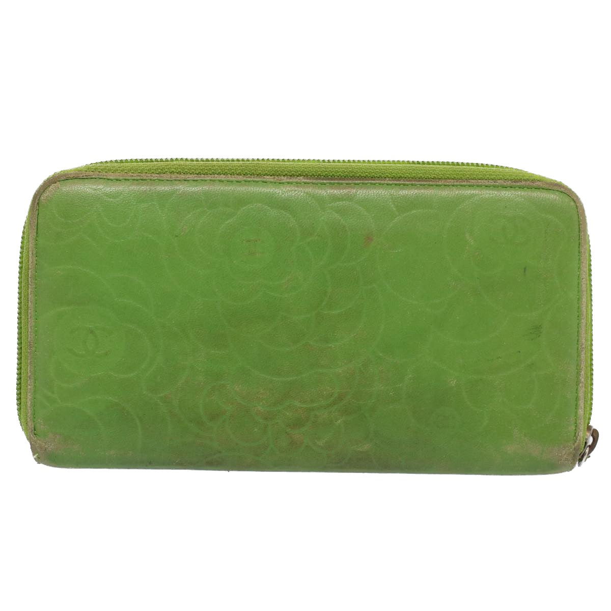 CHANEL Camelia Long Wallet Leather Green CC 52452