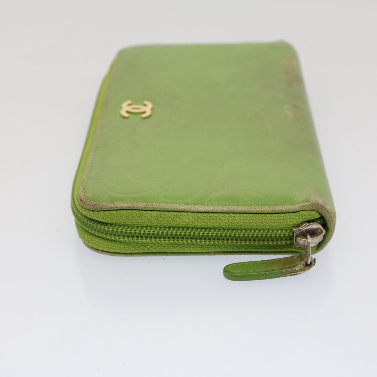 CHANEL Camelia Long Wallet Leather Green CC 52452