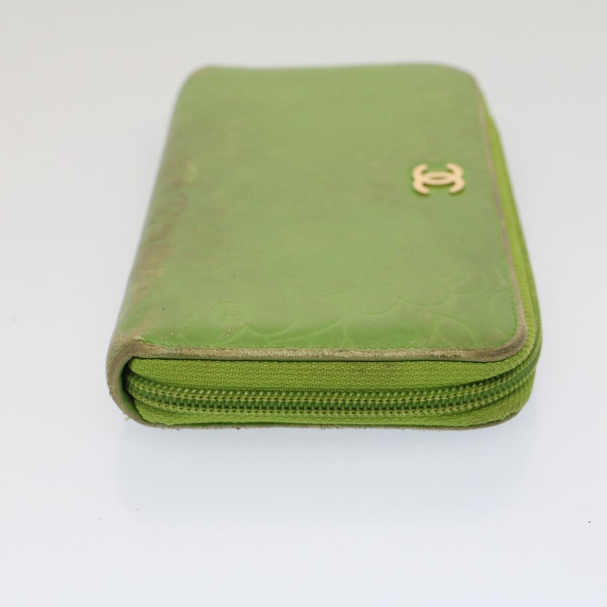 CHANEL Camelia Long Wallet Leather Green CC 52452