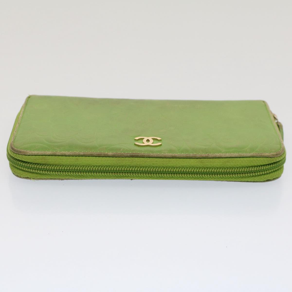 CHANEL Camelia Long Wallet Leather Green CC 52452