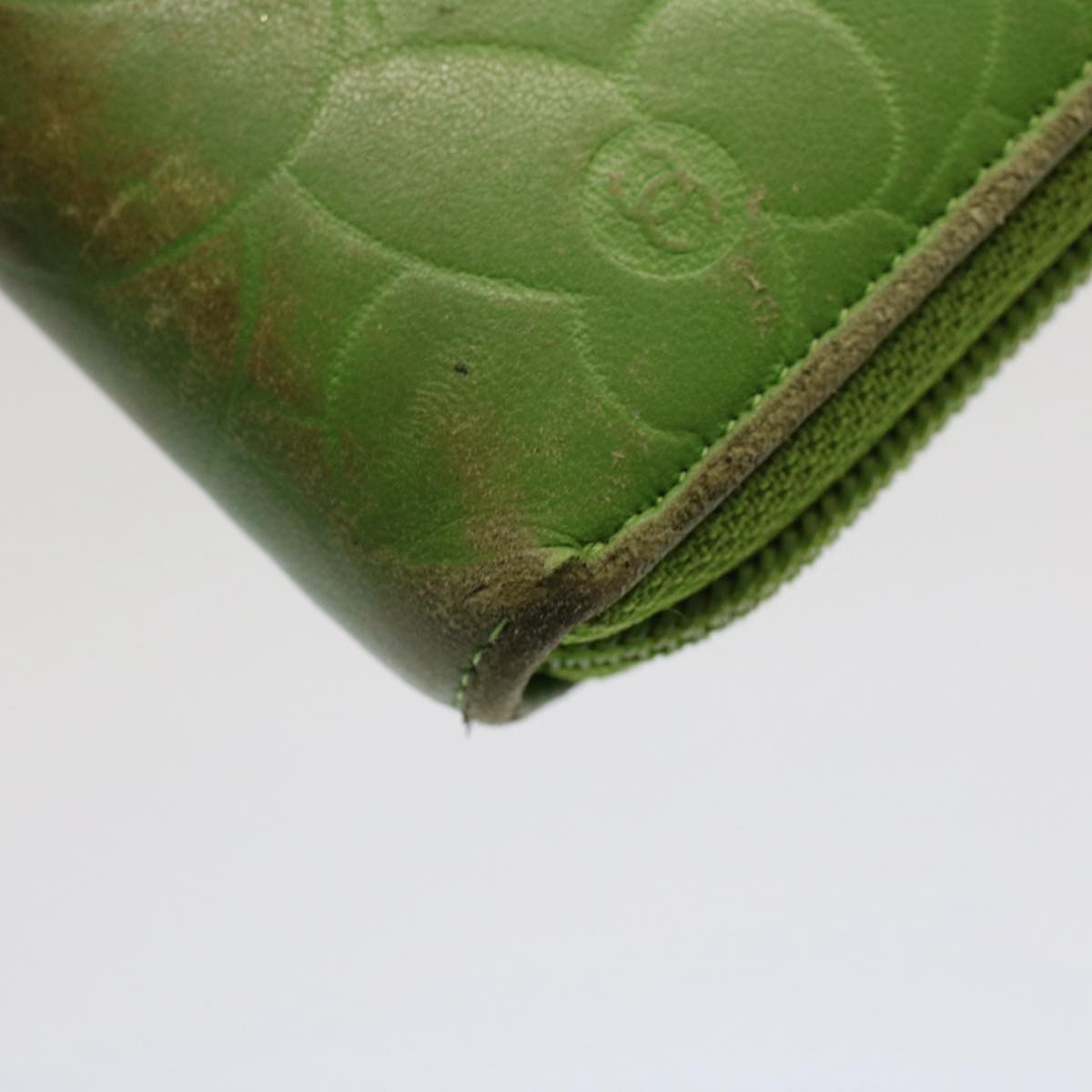 CHANEL Camelia Long Wallet Leather Green CC 52452