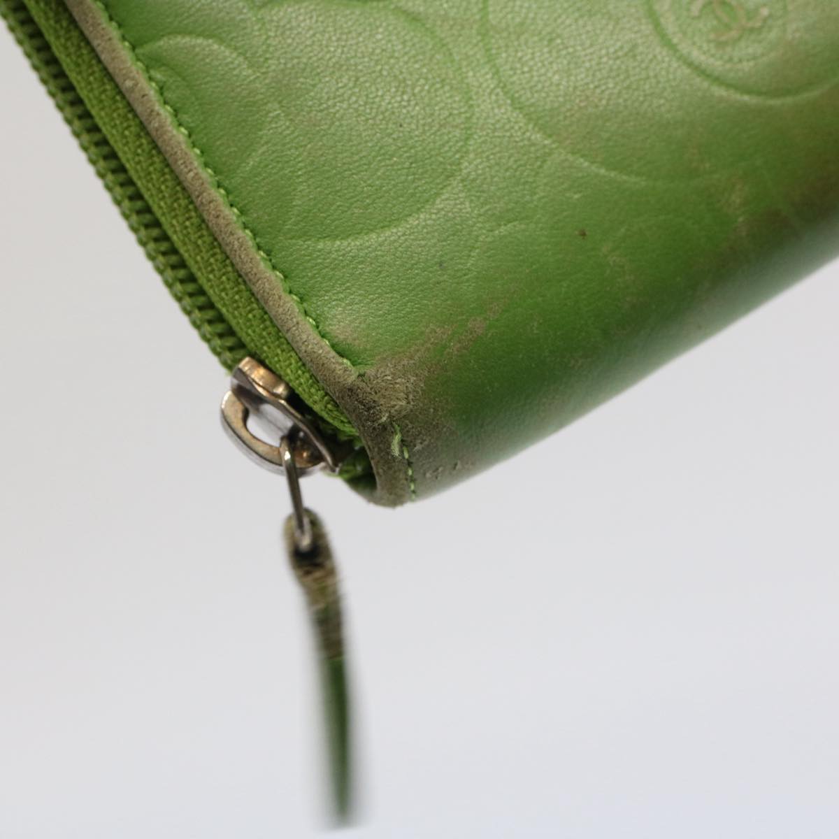 CHANEL Camelia Long Wallet Leather Green CC 52452