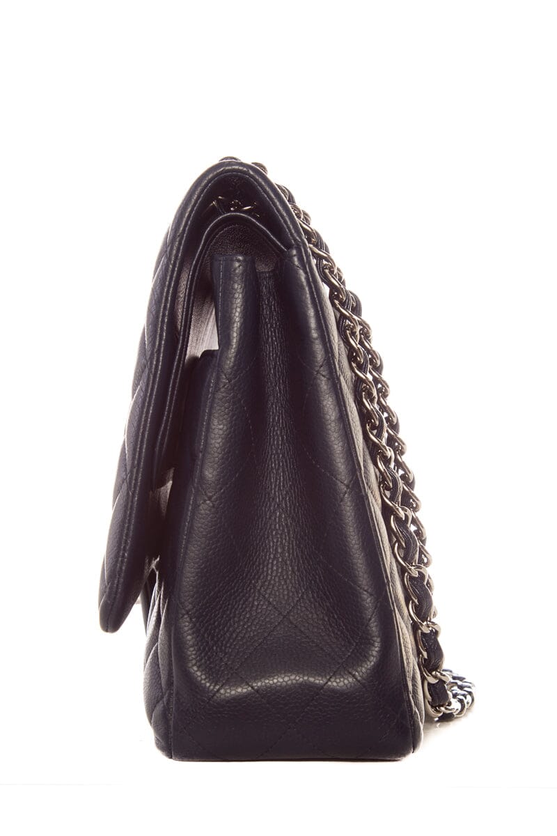 Chanel Midnight Double Flap Caviar Maxi SHW Handbag