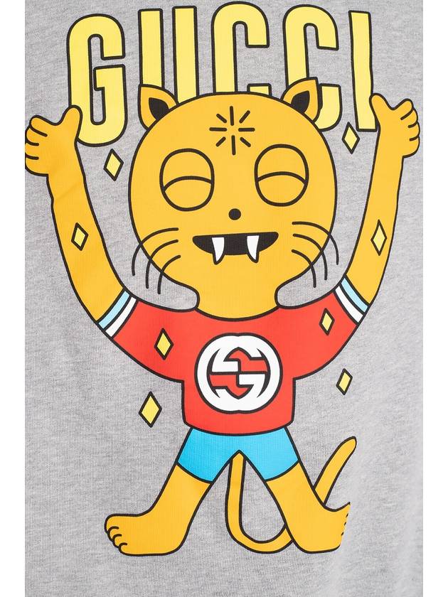 Gucci Cat Print Cotton Hoodie Grey