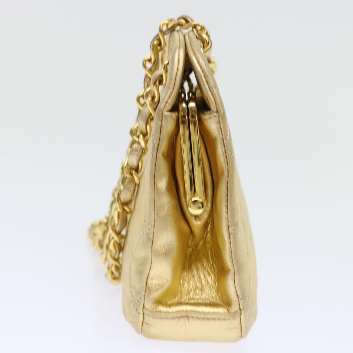 CHANEL Matelasse Chain Shoulder Bag Leather Gold CC 53015A