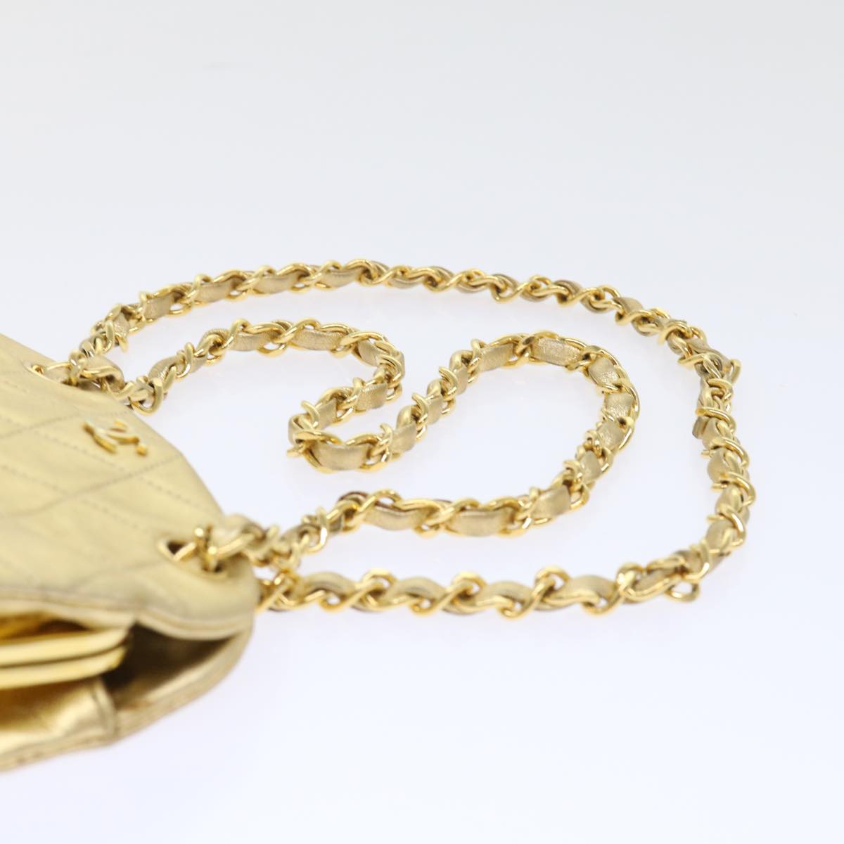 CHANEL Matelasse Chain Shoulder Bag Leather Gold CC 53015A