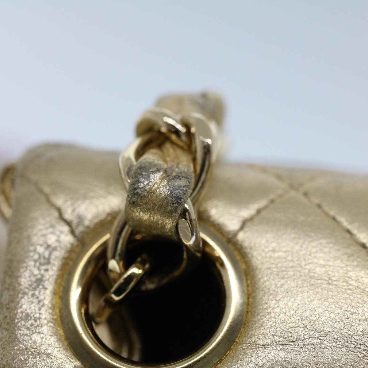 CHANEL Matelasse Turn Lock Chain Shoulder Bag Lamb Skin Gold CC 53752SA
