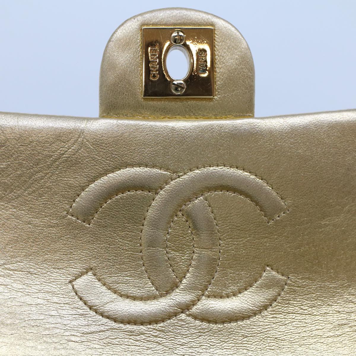 CHANEL Matelasse Turn Lock Chain Shoulder Bag Lamb Skin Gold CC 53752SA