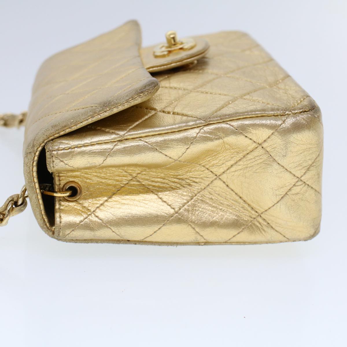 CHANEL Matelasse Turn Lock Chain Shoulder Bag Lamb Skin Gold CC 53752SA