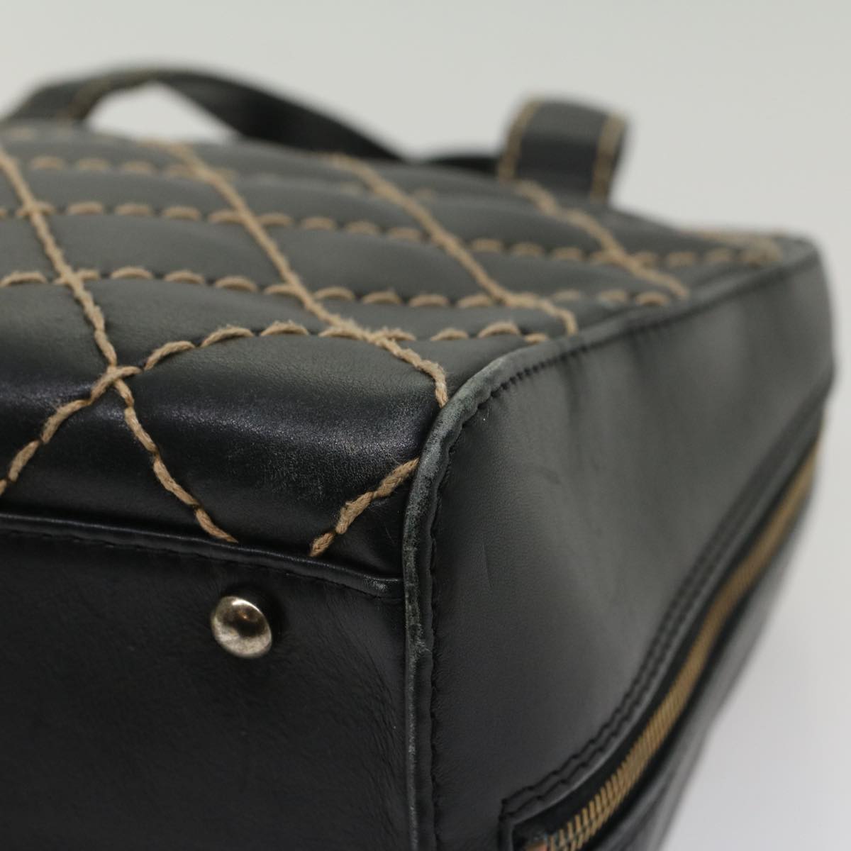 CHANEL Wild Stitch Hand Bag Leather Black CC 54178