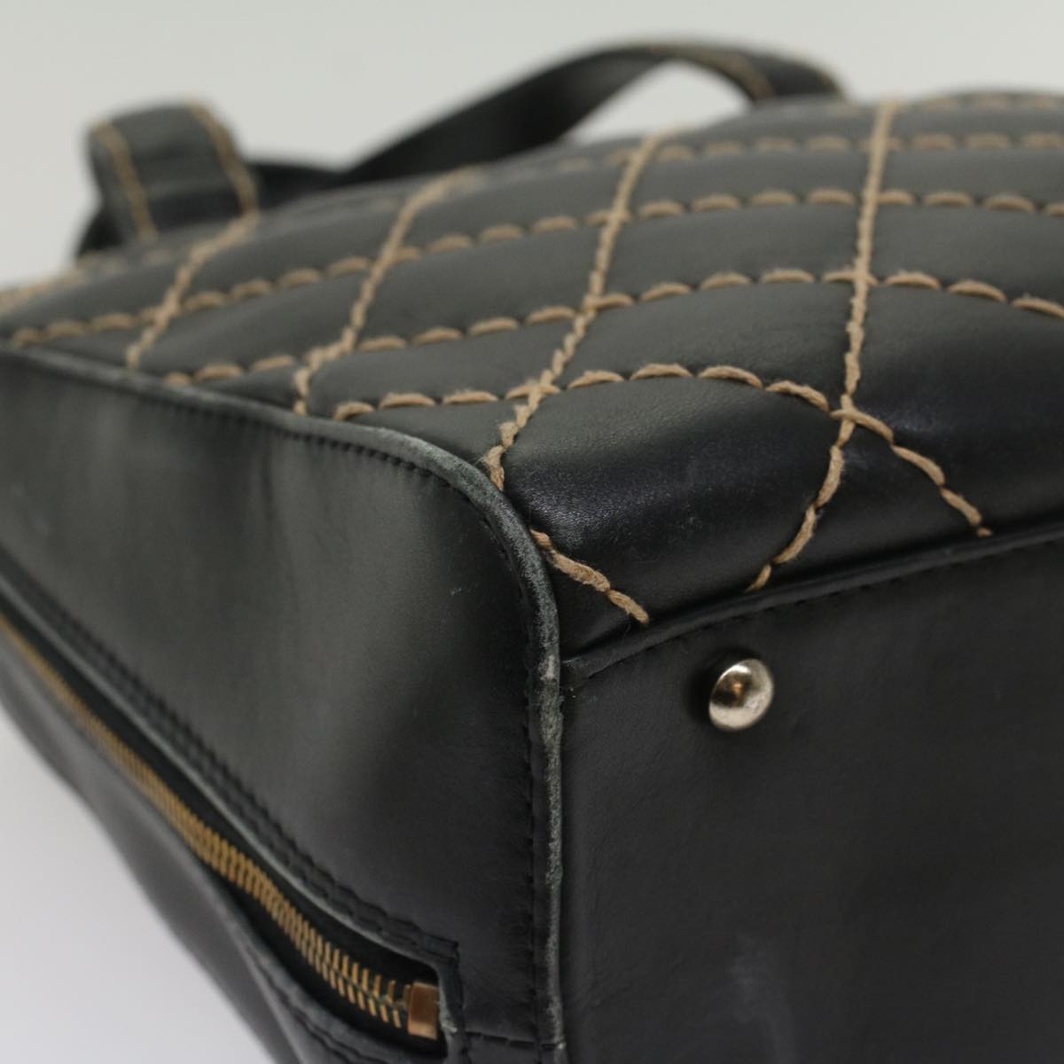CHANEL Wild Stitch Hand Bag Leather Black CC 54178
