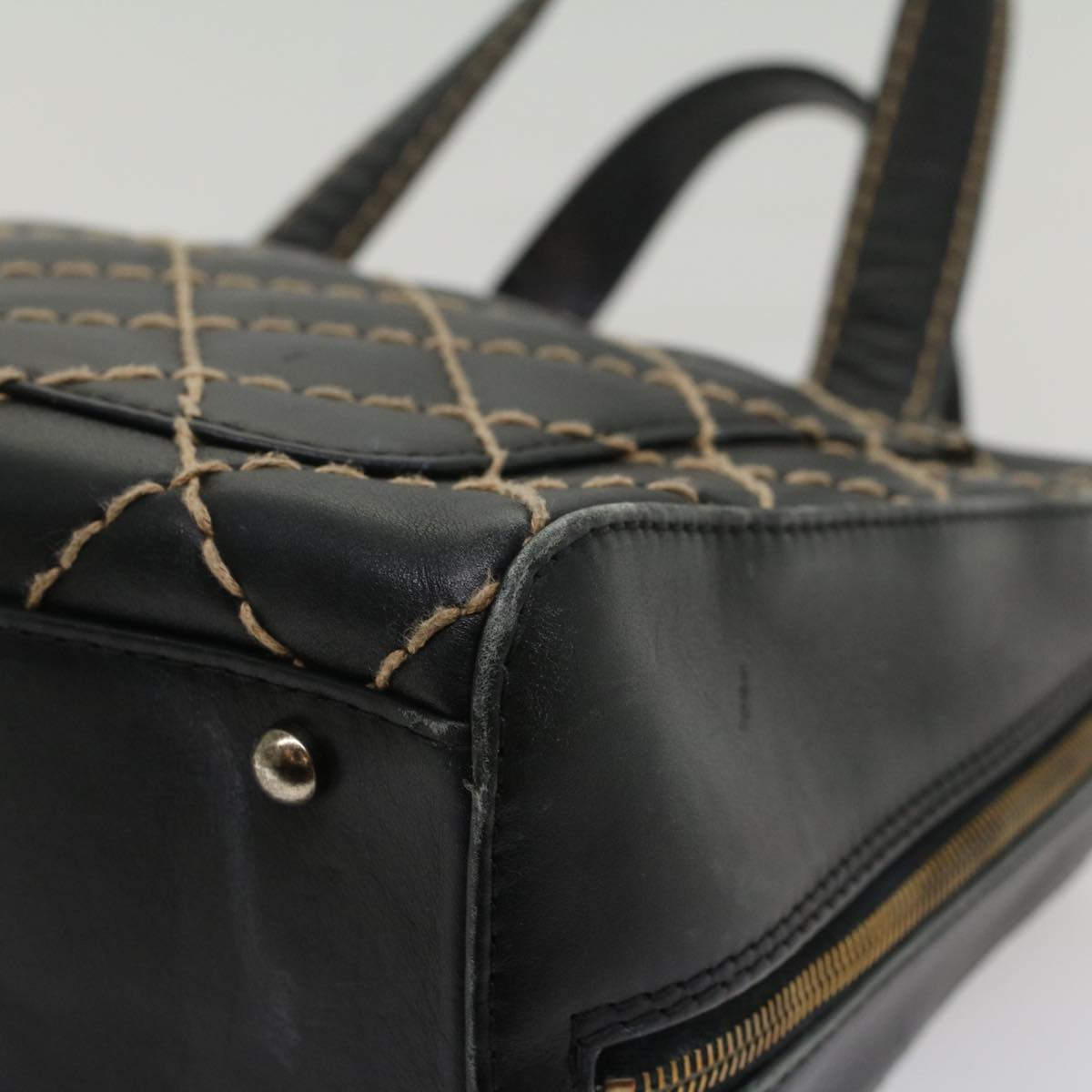 CHANEL Wild Stitch Hand Bag Leather Black CC 54178