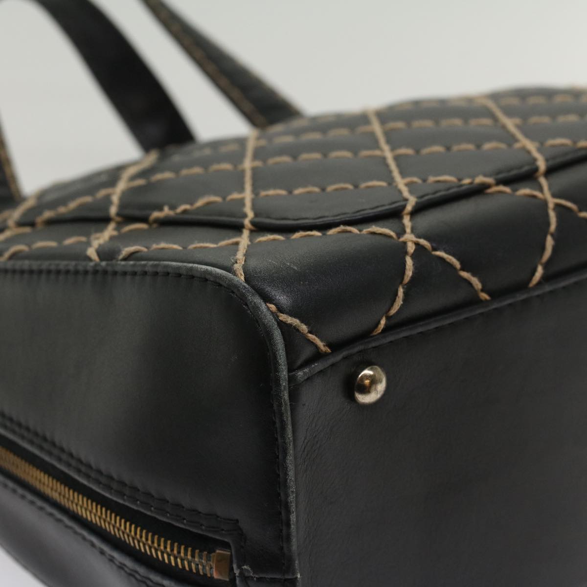 CHANEL Wild Stitch Hand Bag Leather Black CC 54178