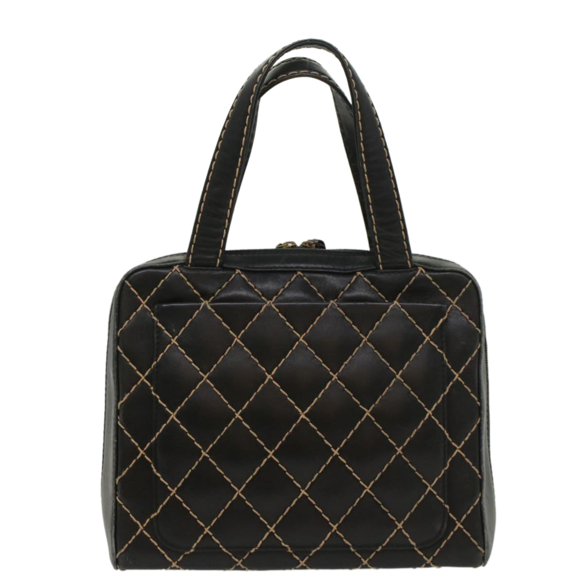 CHANEL Wild Stitch Hand Bag Leather Black CC 54178