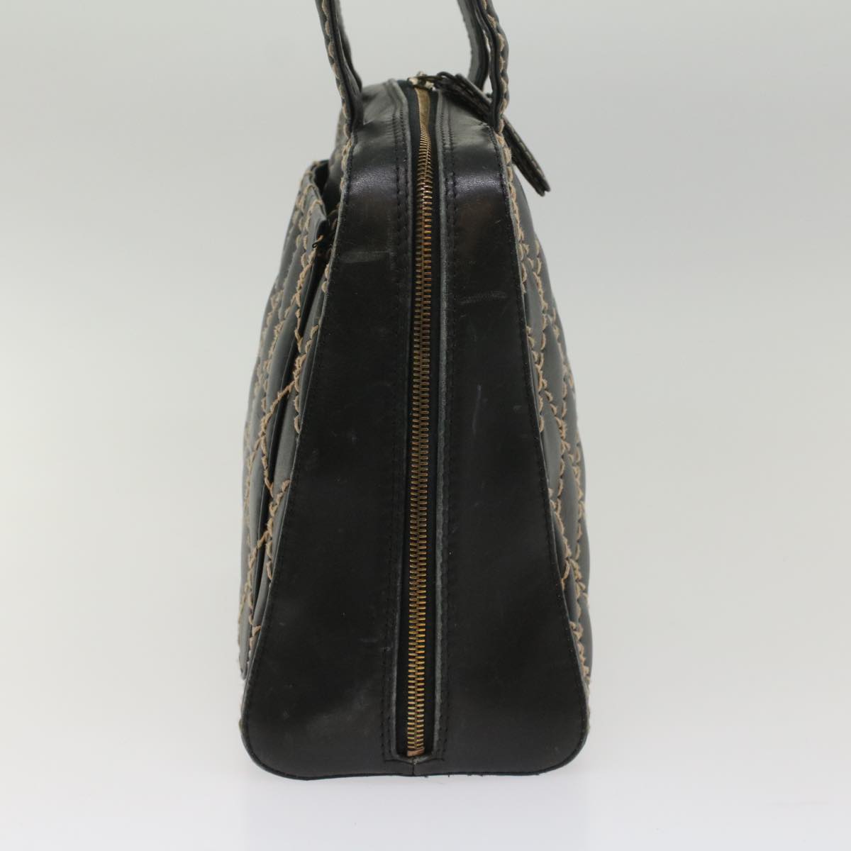 CHANEL Wild Stitch Hand Bag Leather Black CC 54178