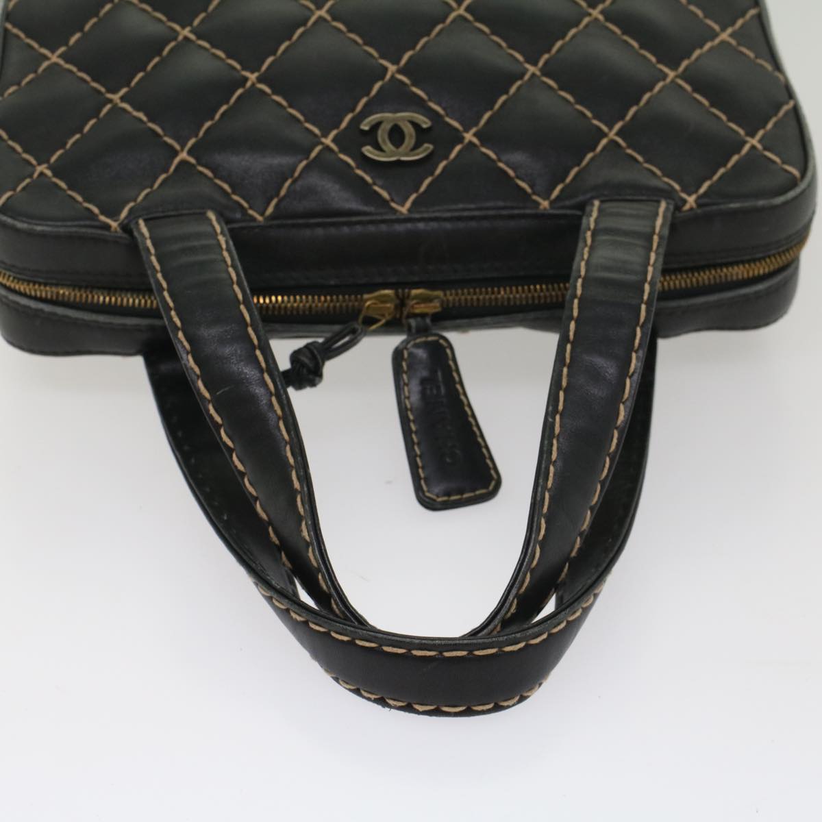 CHANEL Wild Stitch Hand Bag Leather Black CC 54178