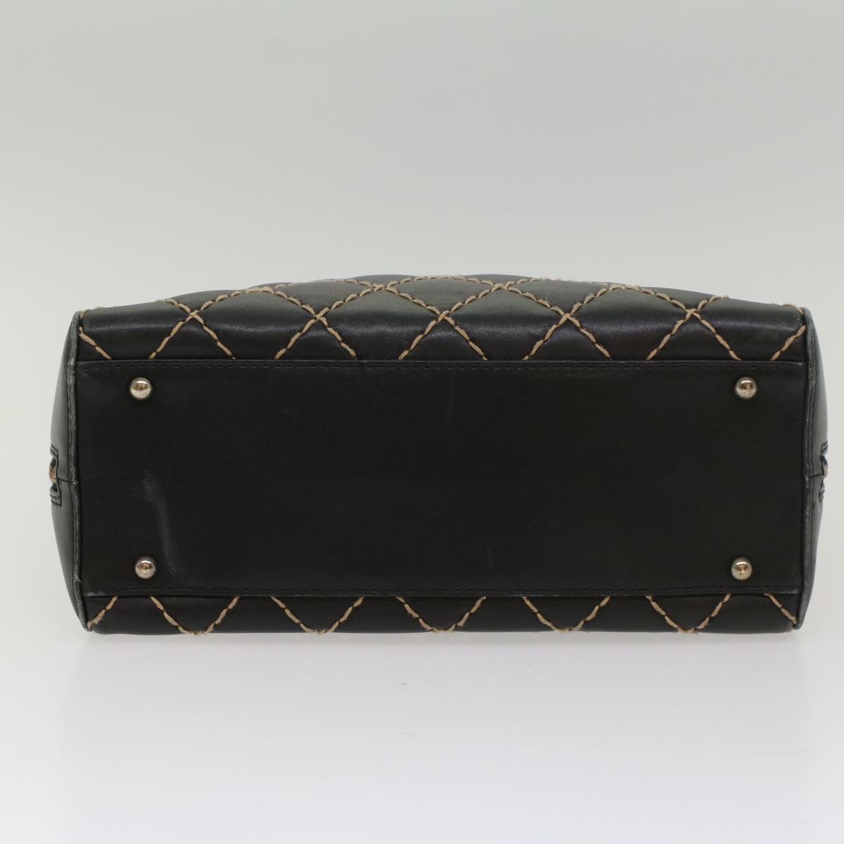 CHANEL Wild Stitch Hand Bag Leather Black CC 54178