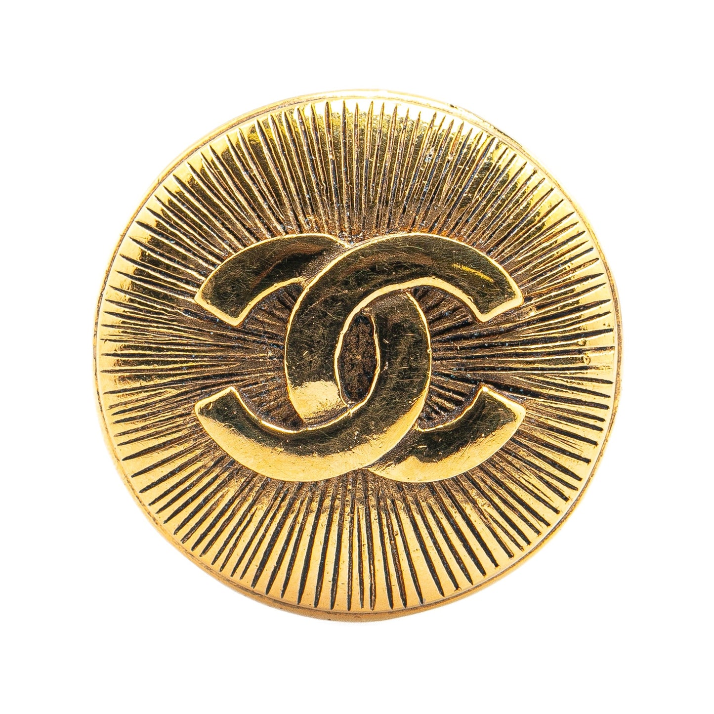 Gold Chanel Gold Plated CC Round Brooch