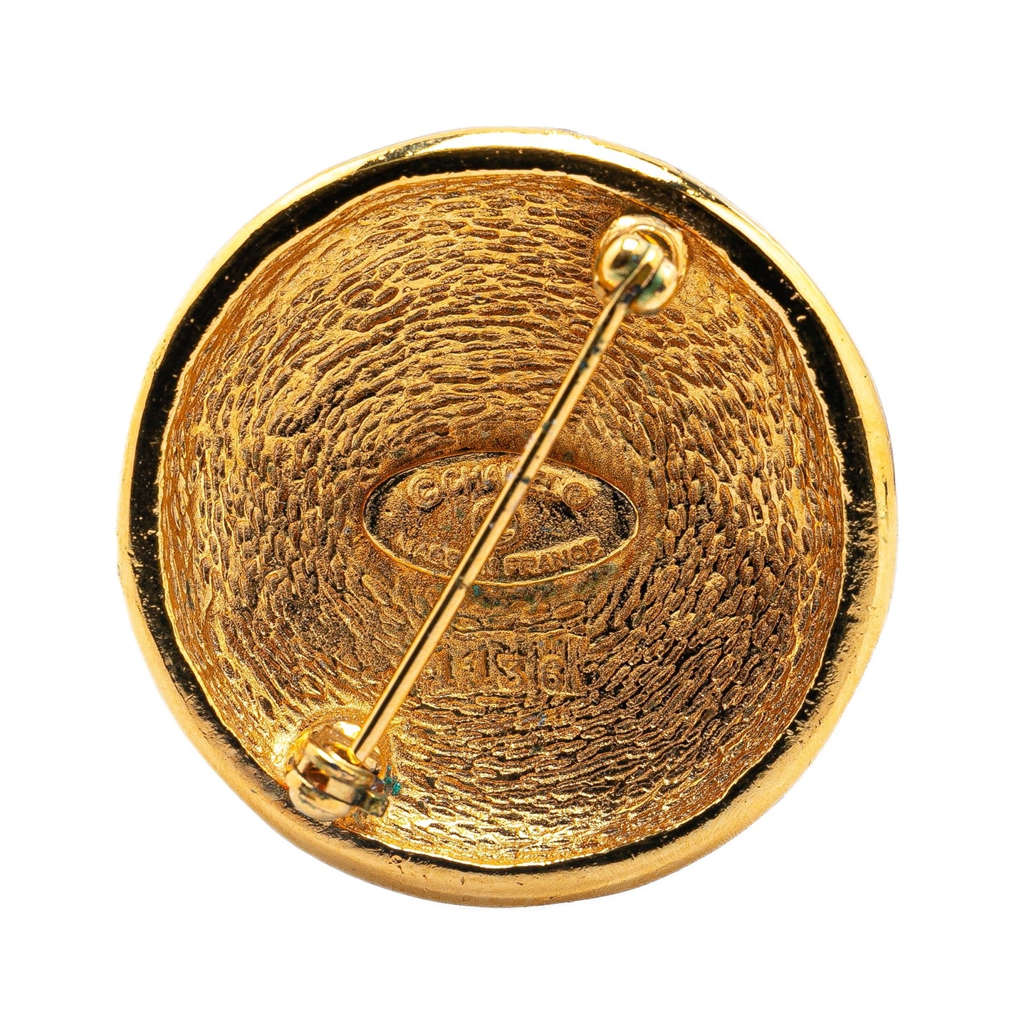 Gold Chanel Gold Plated CC Round Brooch