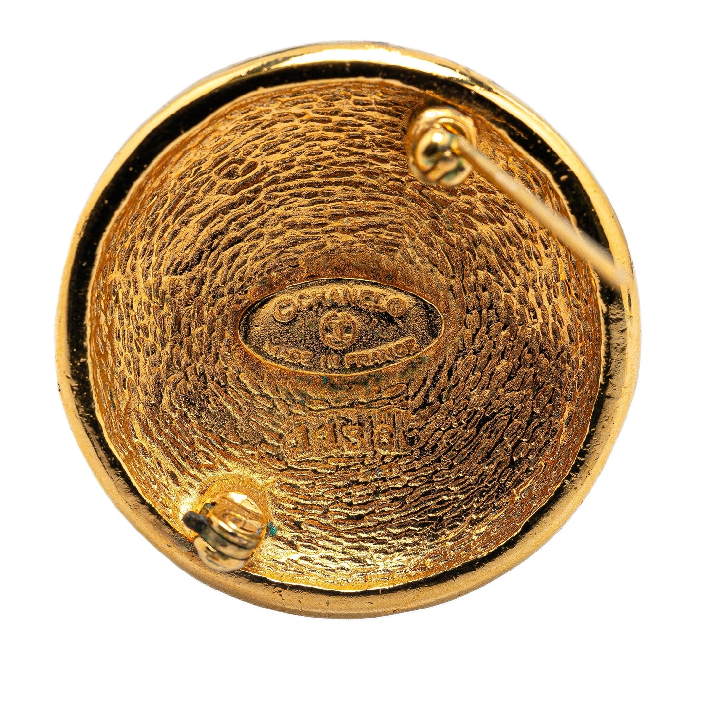 Gold Chanel Gold Plated CC Round Brooch