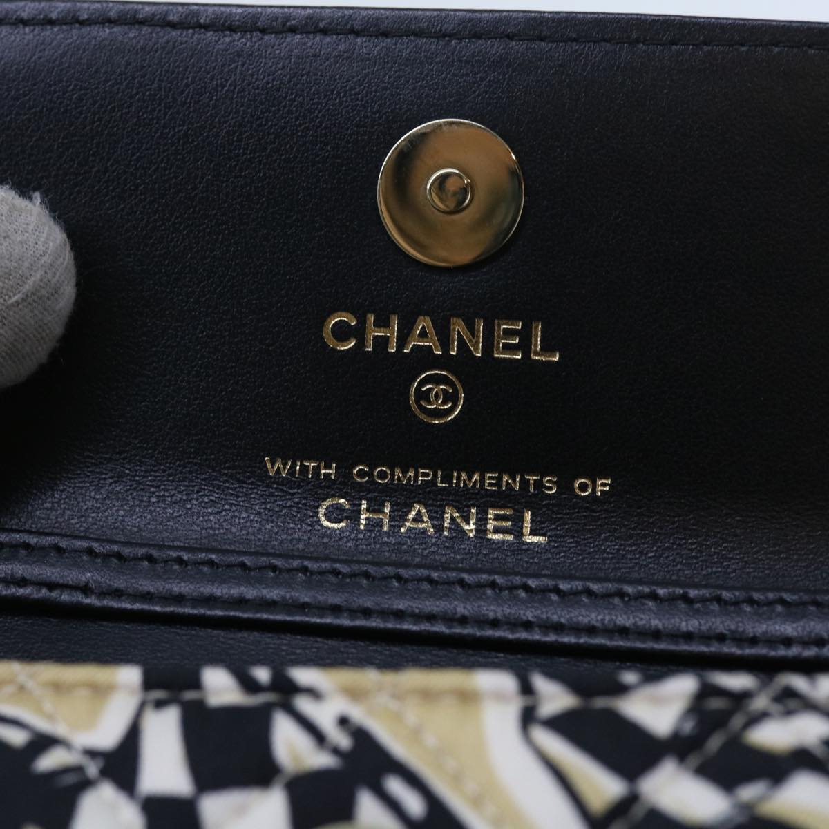 CHANEL Mini Matelasse Shoulder Bag Canvas Beige Black CC 55538A