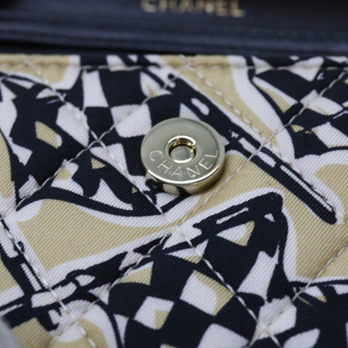 CHANEL Mini Matelasse Shoulder Bag Canvas Beige Black CC 55538A