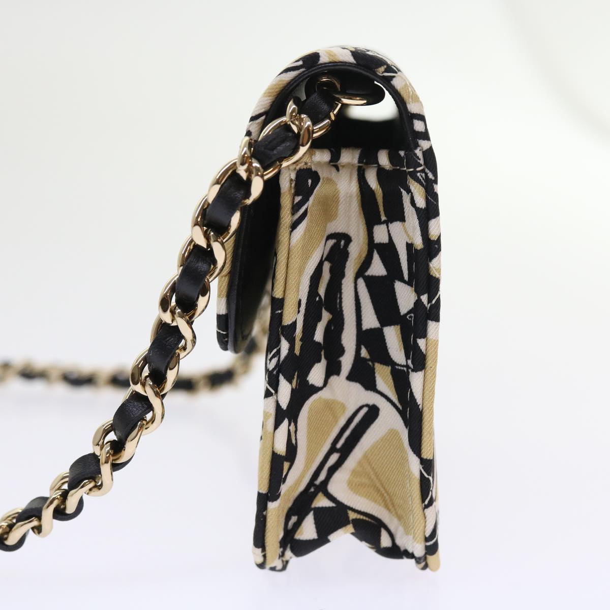CHANEL Mini Matelasse Shoulder Bag Canvas Beige Black CC 55538A