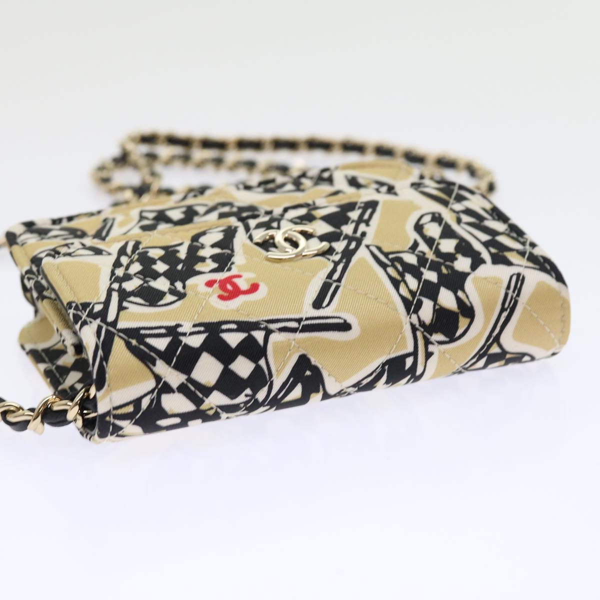 CHANEL Mini Matelasse Shoulder Bag Canvas Beige Black CC 55538A