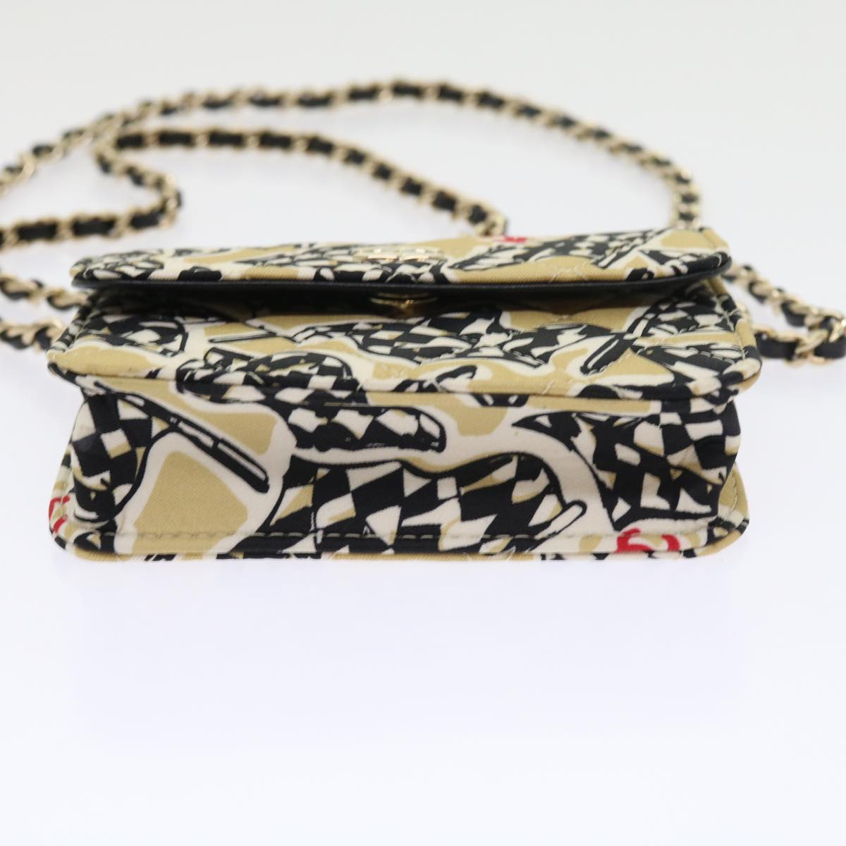 CHANEL Mini Matelasse Shoulder Bag Canvas Beige Black CC 55538A
