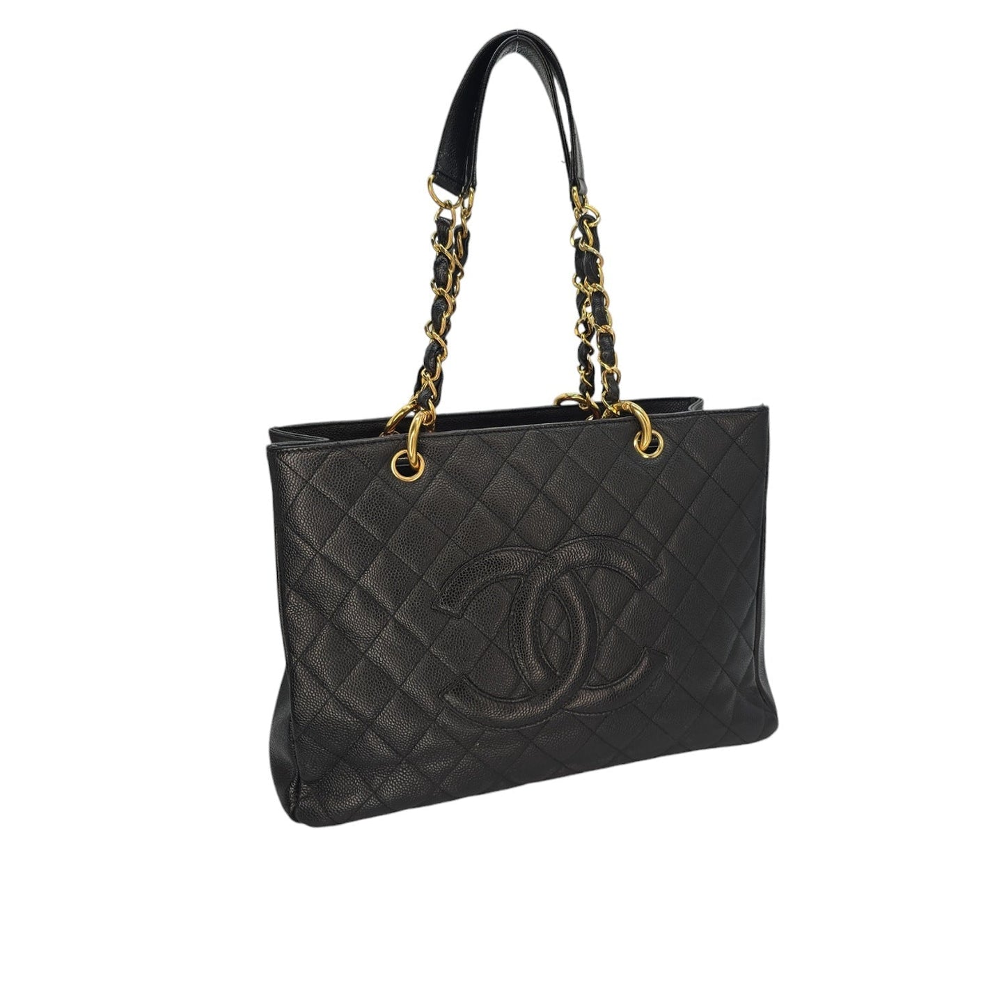 Chanel Vintage Black Quilted Caviar Grand Shopping Tote