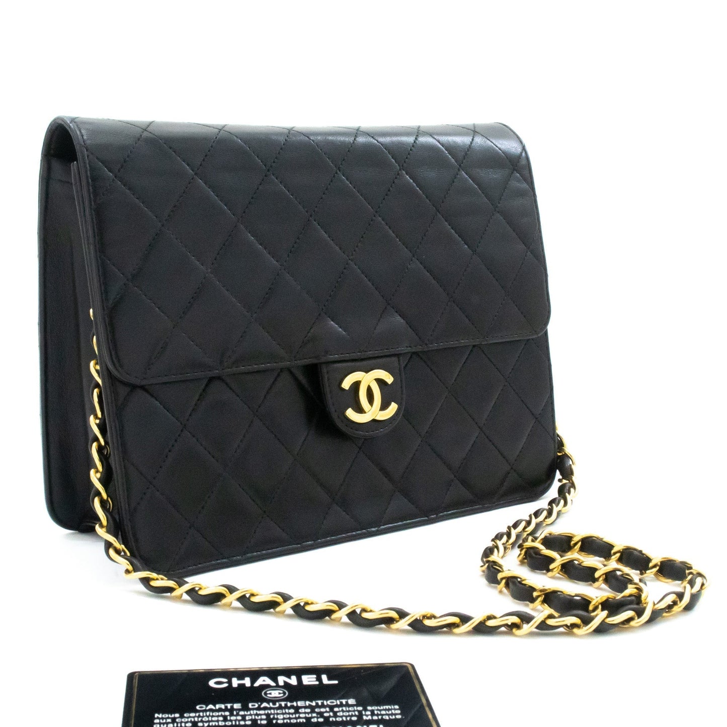 CHANEL Small Chain Shoulder Bag Clutch Black Quilted Flap Lambskin j60